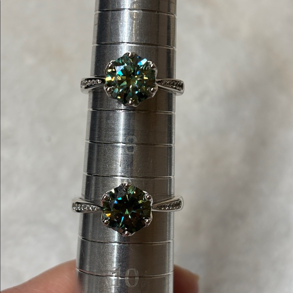 NEW 3 CT 9mm Green Blue Moissanite Diamond Ring 925 Sterling Silver - Picture 8 of 8